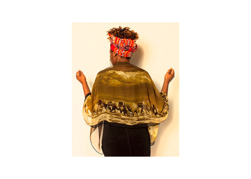 Beautiful Silk Scarf, Elephant Herd Crossing. Limited to 15 scarves. Only 1 Left
